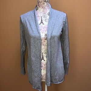 Vila Gray Cardigan Sweater XL Crocheted Flowers